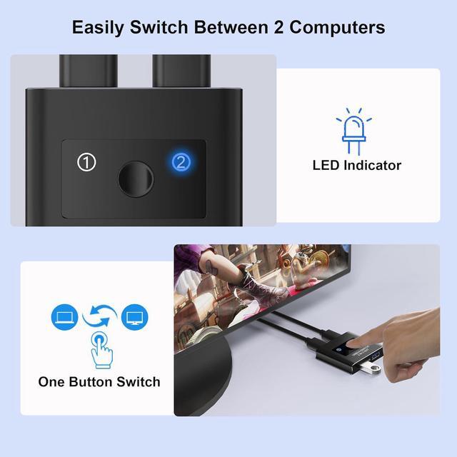 AUTYUE USB 3.0 Switch 2 In 2 Out USB Switcher Selector For 2 Computers Share Keyboard Mouse Printer Scanner KVM Switch Selector Compatible With Windows Mac Linux Includes 2 USB-A 3.0 Cables
