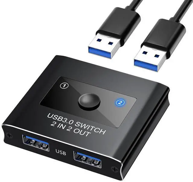 AUTYUE USB 3.0 Switch 2 in 2 Out USB Switcher Selector for 2 Computers Share Keyboard Mouse Printer Scanner KVM Switch Selector Compatible with Windows Mac Linux Includes 2 USB-A 3.0 Cables