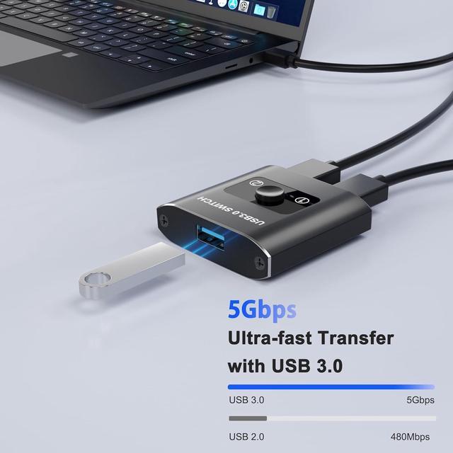 AUTYUE USB 3.0 Switch Bi-Directional USB Switcher USB Splitter 1 In 2 Out/2 In 1 Out Aluminum USB Switch 2 Computers Share Printer Mouse Keyboard USB Sharing Switch With 2 USB 3.0 Cable