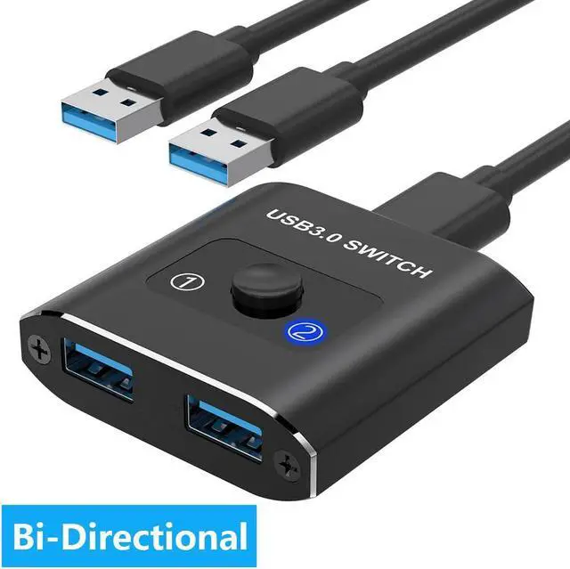 AUTYUE USB 3.0 Switch Bi-Directional USB Switcher USB Splitter 1 in 2 Out/2 in 1 Out Aluminum USB Switch 2 Computers Share Printer Mouse Keyboard USB Sharing Switch with 2 USB 3.0 Cable