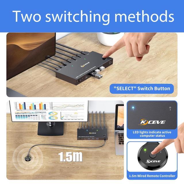AUTYUE USB C HDMI Displayport KVM Switch For 1 Desktop + 1 Laptop 2 Monitors Dual Monitor KVM Switch USB 3.0 MST Dual HDMI 4K 60Hz Support PD With USB C Cable Wired Controller And Power Adapter