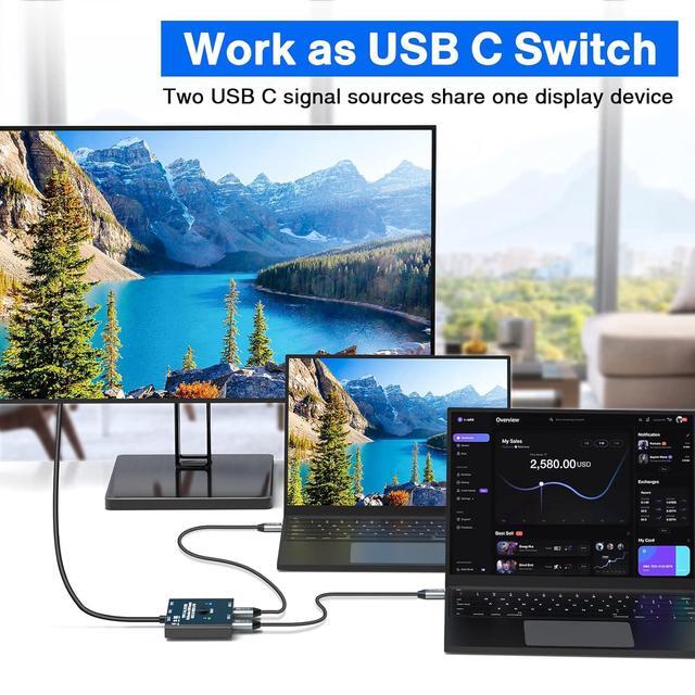 AUTYUE USB C Switch 2 In 1 Out/1 In 2 Out Bi-Directional USB C Switcher Selector For 2 Laptops Share 1 USB Device 8K 60Hz/10Gbps Data Transfer And 100W PD Charging Wired Control And 2 USB C Cables