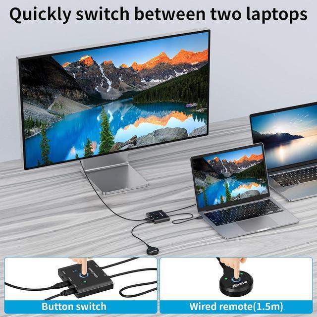 AUTYUE USB C Switch Bi-Directional USB C Switcher 2 Computers Type C KVM Switch 8K 60Hz 4K 120Hz Video/10Gbps Data Transfer/100W Charging Compatible With Thunderbolt Device 2 USB-C Cables Included