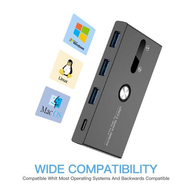 AUTYUE USB C Switch USB Switcher 2 Computers Sharing USB C & USB A Devices 4 Port USB Switcher Sharing Keyboard And Mouse Printer/Scanner USB 3.0 Switch Hub With 2 USB 3.0 Cables 5FT