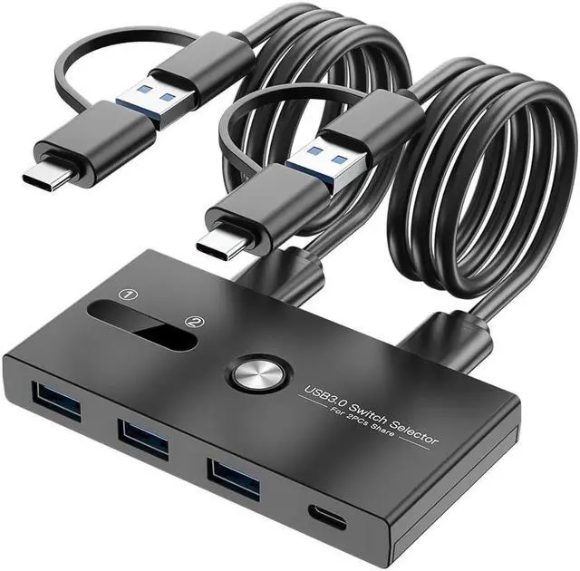 AUTYUE USB C Switch USB Switcher 2 Computers Sharing USB C & USB A Devices 4 Port USB Switcher Sharing Keyboard and Mouse Printer/Scanner USB 3.0 Switch Hub with 2 USB 3.0 Cables 5FT