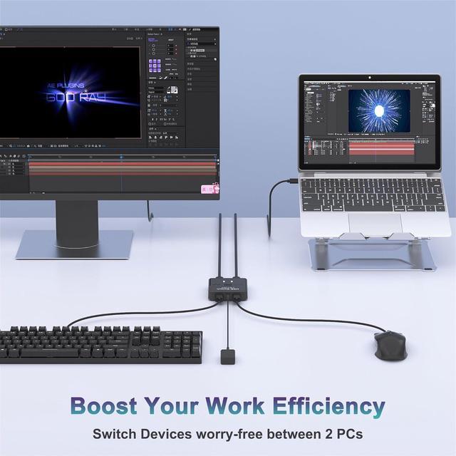 AUTYUE USB Switch 2 In 2 Out USB Switcher 2 Computers Sharing Keyboard And Mouse Printer Scanner Webcam Printer Splitter For 2 Computers 2 Port USB Selector With 2 USB Cables & External Controller