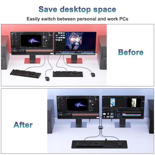 AUTYUE USB Switch 2 In 2 Out USB Switcher 2 Computers Sharing Keyboard And Mouse Printer Scanner Webcam Printer Splitter For 2 Computers 2 Port USB Selector With 2 USB Cables & External Controller