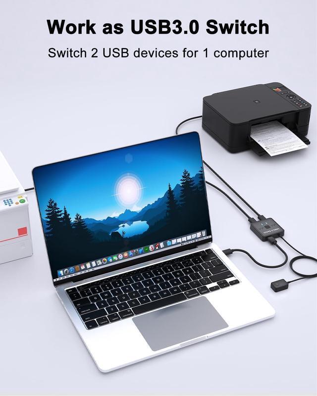 AUTYUE USB Switch 2 Port USB 3.0 Switch Selector USB Splitter 1 In 2 Out / 2 In 1 Out USB Switcher 2 Computers Share 1 USB Devices For Printer Keyboard Scanner Mouse Compatible With Mac/Win/Linux