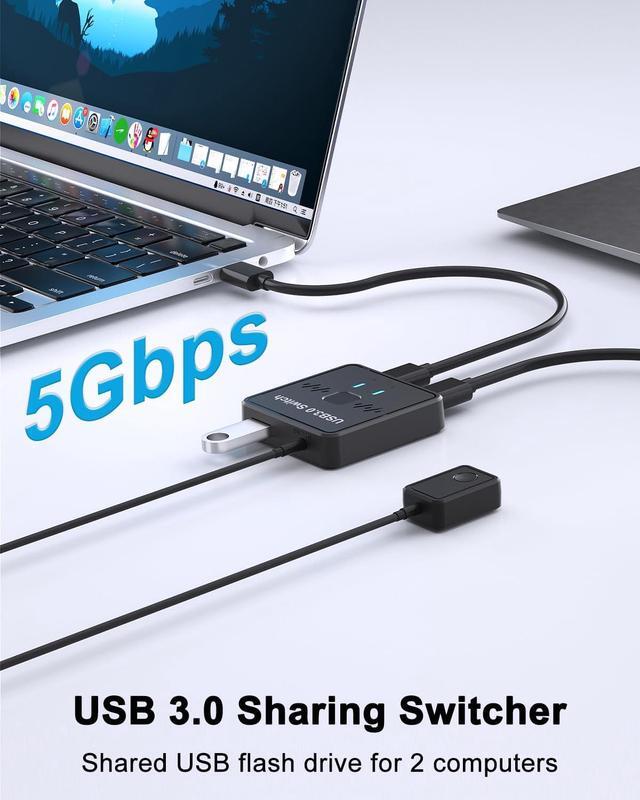 AUTYUE USB Switch 2 Port USB 3.0 Switch Selector USB Splitter 1 In 2 Out / 2 In 1 Out USB Switcher 2 Computers Share 1 USB Devices For Printer Keyboard Scanner Mouse Compatible With Mac/Win/Linux