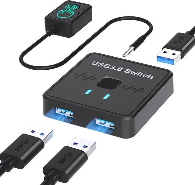 AUTYUE USB Switch 2 Port USB 3.0 Switch Selector USB Splitter 1 in 2 Out / 2 in 1 Out USB Switcher 2 Computers Share 1 USB Devices for Printer Keyboard Scanner Mouse Compatible with Mac/Win/Linux