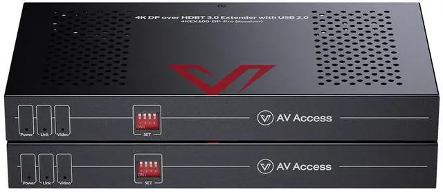 AV Access 4K DisplayPort 1.2a KVM Extender DP Over Ethernet HDBaseT 3.0 PoE Uncompressed 4K Transmission up to 100m/330ft High Refresh Rate 4X USB 2.0 Ports Bi-Directional Audio Zero Latency