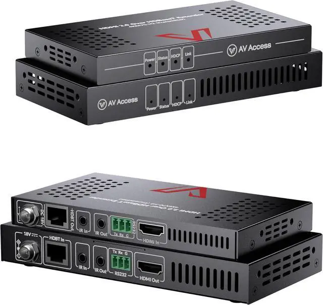 AV Access 4K HDMI Extender Over Cat5e/6/6a/7 4K 60Hz 130ft 1080P 60Hz 230ft HDR10+ HDMI 2.0 YUV4:4:4 HDCP 2.2 18Gbps Plug & Play IR Return & PoE Smart EDID