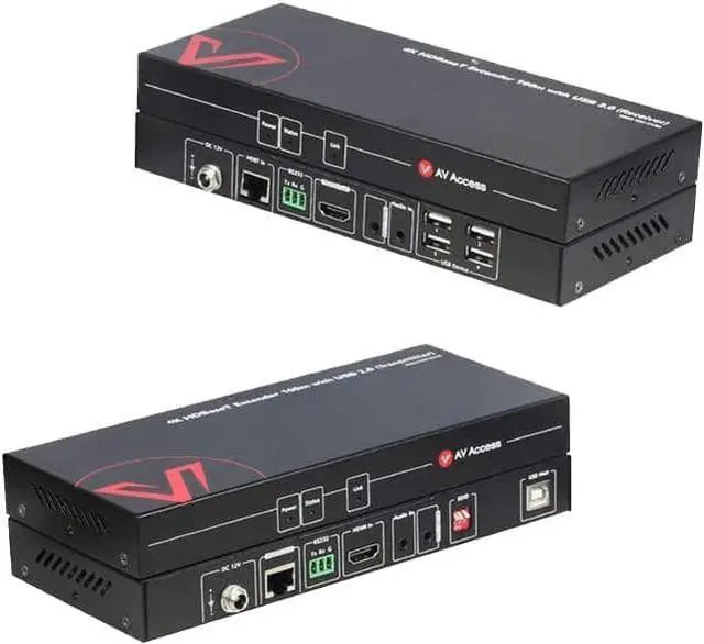 AV Access HDMI USB Extender(HDBaseT) KVM 100m/330ft 4K 60Hz 1080p 120Hz Over Cat5e/6/6a/7 Keyboard+Mouse+HDMI+USB 4 Ports USB2.0 No Signal Loss and Latency RS232 POE Independent EDID Management