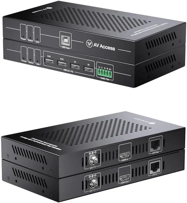 AV Access HDMI USB KVM Extender 50m/164ft 4K 60Hz Over Cat5e/6/6a/7 Support 2K 144Hz 1080P 240Hz 4 Ports USB2.0 HDCP2.2 No Signal Loss and Latency POC Independent EDID Management (4KEX50-KVM)