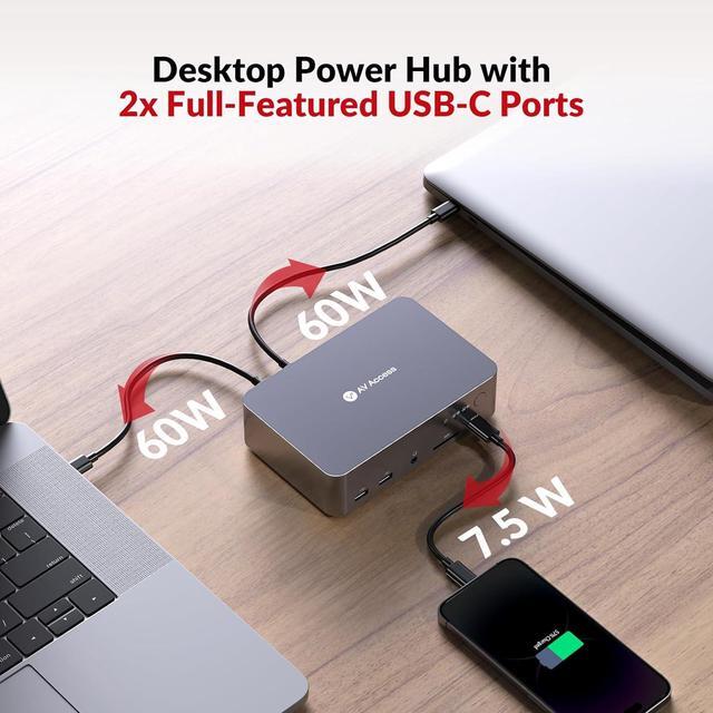 AV Access KVM Switch Dock 2 Monitors 2 Laptops 4K KVM Switch Dual Monitor 2 USB-C MST Ports 60W PD For Each PC 1G Ethernet EDID Emulation 2K 144Hz 1080P 240Hz Ideal For Home Office & Gaming