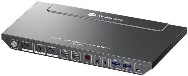 AV Access KVM Switch Dock for a Laptop and 2 Desktop PCs Dual 4K 60Hz Monitor USB C Docking Station Type-C 65W Charging for Laptop Ethernet EDID Hotkey Switch HDMI USB 3.0(iDock-B30)