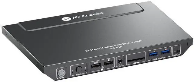 AV Access KVM Switch Docking Station for 2 Monitors 2 Computers 4K KVM Switch Dual Monitor for Laptop & Desktop EDID 1G Ethernet 100W USB-C Charging 3X USB 3.0 for Home Office & Gaming(KD-E10)