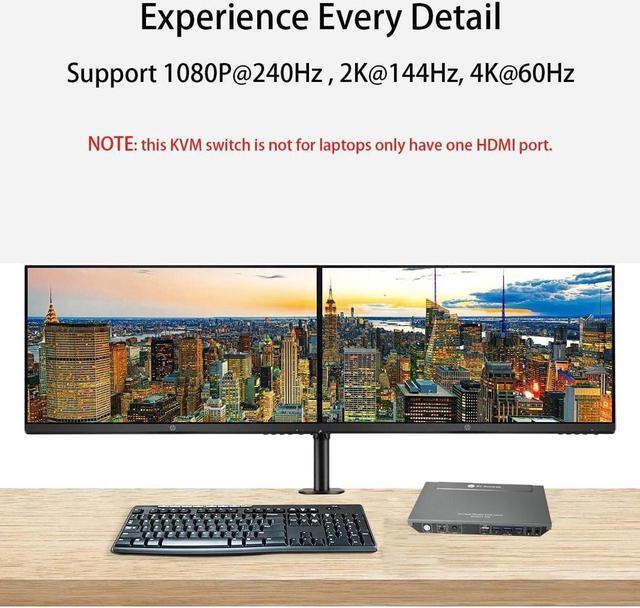 AV Access KVM Switch Dual Monitor 4K 60Hz USB 3.0 KVM Switch 2 Monitors 2 Computers For Gaming PC Keyboard Mouse Switcher EDID Hotkey Switch
