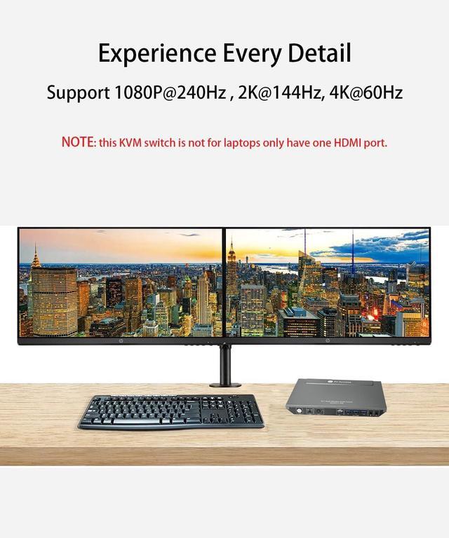 AV Access KVM Switch Dual Monitor 4K 60Hz USB 3.0 KVM Switch 2 Monitors 2 Computers For Gaming PC Keyboard Mouse Switcher EDID Hotkey Switch