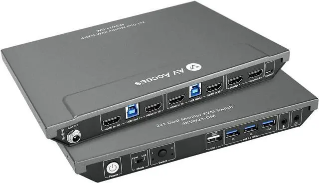 AV Access KVM Switch Dual Monitor 4K 60Hz USB 3.0 KVM Switch 2 Monitors 2 Computers for Gaming PC Keyboard Mouse Switcher EDID Hotkey Switch