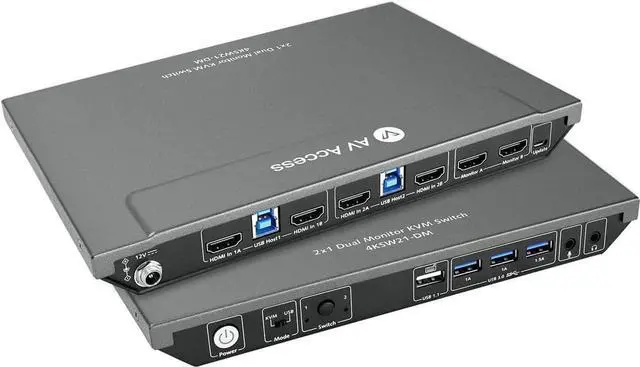 AV Access KVM Switch Dual Monitor 4K 60Hz USB 3.0 KVM Switch 2 Monitors 2 Computers for Gaming PC Keyboard Mouse Switcher EDID Hotkey Switch