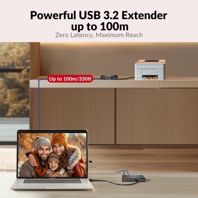 AV Access USB 3.0 Extender Over Ethernet Cat6a/7 100M/330FT 4 USB 3.2 Ports 5Gbps For Long Distance Extension USB-C Input Plug&Play No Driver Supports All Operating System HDbaseT PoC