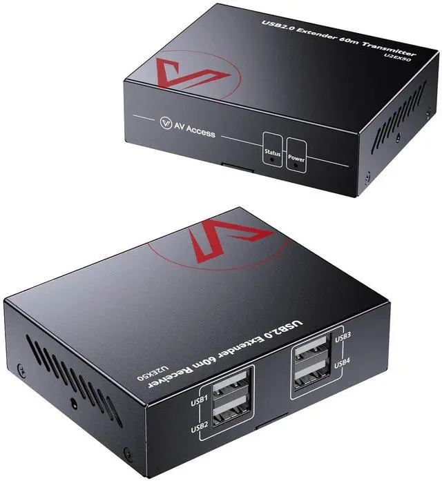 AV Access USB Extender Over Cat5e/6 196ft/60M 4 USB 2.0 Ports Plug and Play No Driver Supports All Operating System Two Webcams Work Synchronously Keyboard and Mouse Over Ethernet