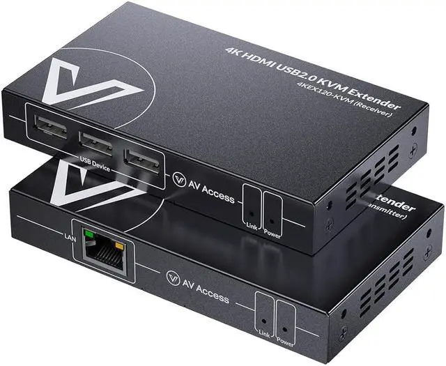 AV Access Zero-Latency 4K HDMI KVM Extender 120m/394ft Over Cat5e/6 3X USB 2.0 Ports Plug and Play Remote USB Control for Gaming Data Centers & Classrooms