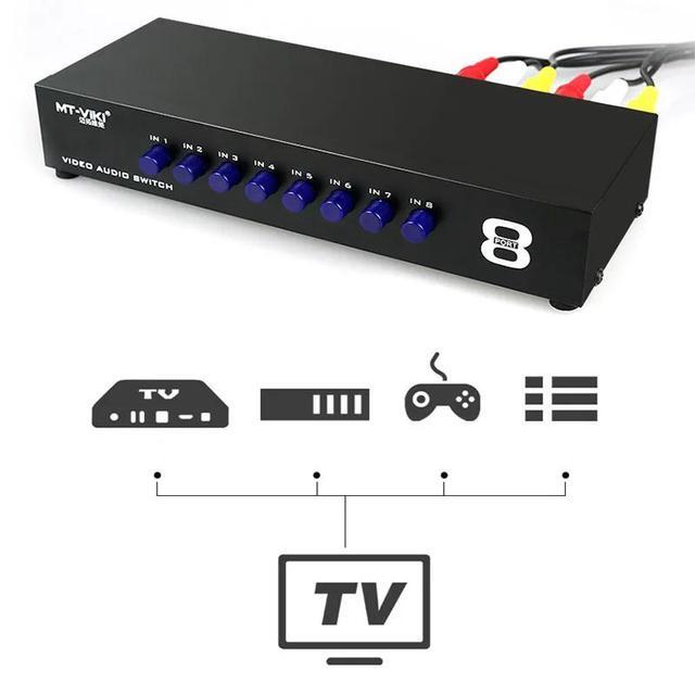 AV Switch 4x1 2x1 8x1 RCA Switcher 4 In 1 Out Signa Composite Video L/R Stereo Audio Selector Box For DVD STB Game Consoles(8x1)