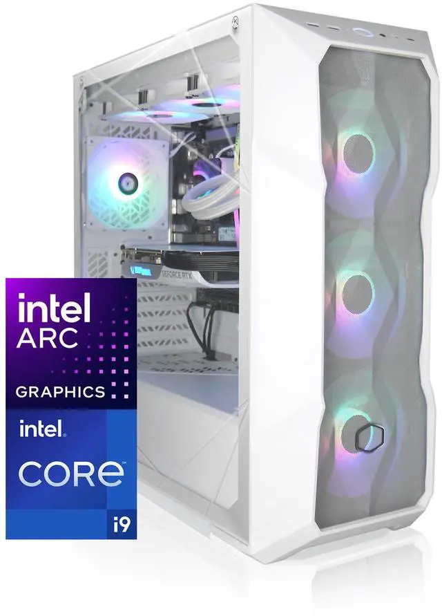 AVGPC Blizzard Gaming PC - Intel Core i9 11900KF Intel Arc B580 GPU 32GB DDR4 1TB NVME M.2 SSD 360mm Liquid Cooler ARGB Fans Wifi/AC TD500 Mesh White Case Windows 11