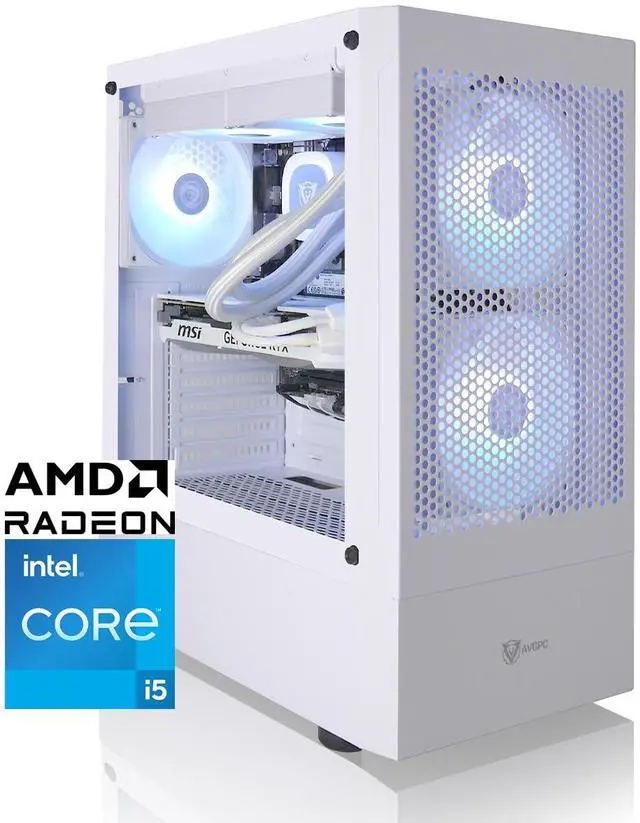 AVGPC Max Series Gaming PC - Intel Core i5-12600KF Unlocked AMD RX 9060 XT GPU 32GB RAM 1TB M.2 NVMe SSD 240mm Liquid CPU Cooler ARGB Fans Wifi/AC MAX ATX Case Windows 11 White