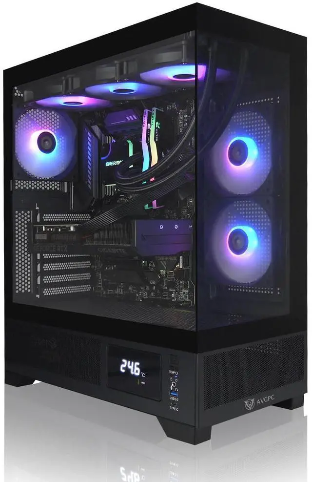 AVGPC Whirlwind Gaming PC AMD Ryzen 7 9700X Zen5 NVIDIA GeForce RTX 5070 Ti 32GB 6000MHz DDR5 2TB NVME M.2 SSD 360MM AIO Liquid Cooling WiFi/AC Tempered Glass Case Black Windows 11 Home