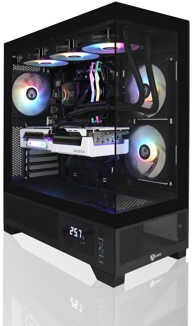 AVGPC Whirlwind Gaming PC AMD Ryzen 7 9700X Zen5 Radeon RX 9070 XT 32GB 6000MHz DDR5 1TB NVME M.2 SSD 360MM AIO Liquid Cooling WiFi/AC Tempered Glass Case Windows 11 Home Black