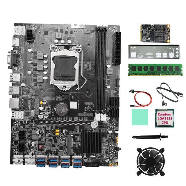 B75 12GPU BTC Mining Motherboard+CPU+DDR3 4GB 1600Mhz RAM+128G SSD+Fan Support 2XDDR3 RAM B75 12USB Miner Motherboard