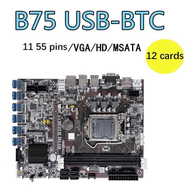 B75 12GPU BTC Mining Motherboard+Random CPU+DDR3 4GB 1600Mhz RAM+128G SSD Support 2XDDR3 RAM B75 12USB Miner Motherboard