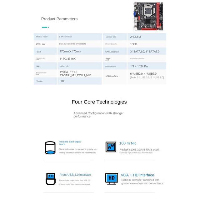 B75A LGA1155 DDR3 Motherboard+I3 2120 CPU+Thermal Grease+SATA Cable Support NVME M.2+WIFI M.2 Interface USB3.0 SATA3.0
