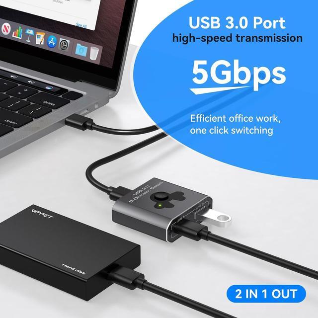 [Bi-Directional] USB 3.0 Switch USB 3.0 Switcher Splitter 2 In 1 Out/1 In 2 Out 2 Computers Share 1 USB Device Support Keyboard Mouse Printer Power-free Plug And Play (With 2 USB 3.0 Cables)