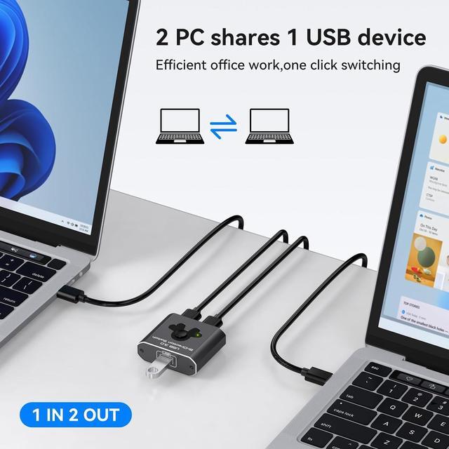 [Bi-Directional] USB 3.0 Switch USB 3.0 Switcher Splitter 2 In 1 Out/1 In 2 Out 2 Computers Share 1 USB Device Support Keyboard Mouse Printer Power-free Plug And Play (With 2 USB 3.0 Cables)