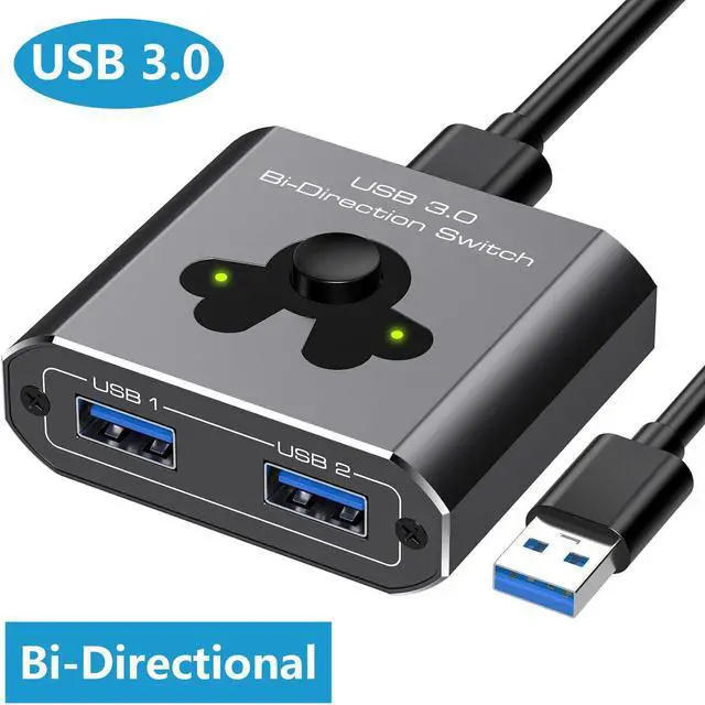 [Bi-Directional] USB 3.0 Switch USB 3.0 Switcher Splitter 2 in 1 out/1 in 2 out 2 Computers Share 1 USB Device Support Keyboard Mouse Printer power-free Plug and Play (With 2 USB 3.0 Cables)