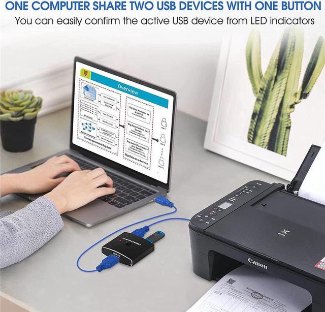 Bidirectional USB 3.0 Switch Selector USB Switcher 2 In 1 Out/1 In 2 Out For 2 Computers Share Printer Mouse Keyboard Webcam IPhone.with 2 USB3.0 Cables