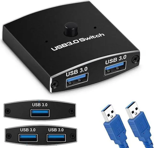 Bidirectional USB 3.0 Switch Selector USB Switcher 2 in 1 Out/1 in 2 Out for 2 Computers Share Printer Mouse Keyboard Webcam iPhone.with 2 USB3.0 Cables