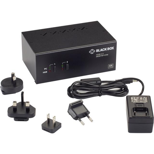 Black Box KV6222H KVM Switch - 2-Port Dual-Monitor HDMI 2.0 4K 60Hz USB 3.0 Hub Audio