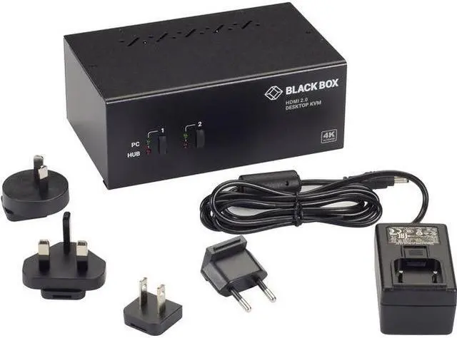 Black Box KV6222H KVM Switch - 2-Port Dual-Monitor HDMI 2.0 4K 60Hz USB 3.0 Hub Audio