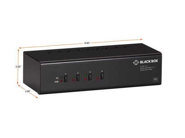 Black Box KV6224DPH KVM Switch - 4-Port Dual-Monitor Mixed DisplayPort 1.2 And HDMI 2.0 4K 60Hz USB 3.0 Hub Audio