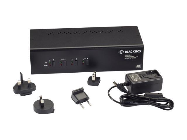 Black Box KV6224DPH KVM Switch - 4-Port Dual-Monitor Mixed DisplayPort 1.2 And HDMI 2.0 4K 60Hz USB 3.0 Hub Audio