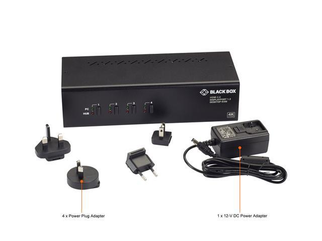 Black Box KV6224DPH KVM Switch - 4-Port Dual-Monitor Mixed DisplayPort 1.2 And HDMI 2.0 4K 60Hz USB 3.0 Hub Audio
