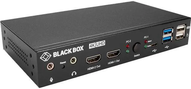 Black Box KVD200-2H KVM Switch Dual Monitor - UHD 4K 60 Dual-Head HDMI USB 3.2 Gen 1 USB Type C Audio 2-Port