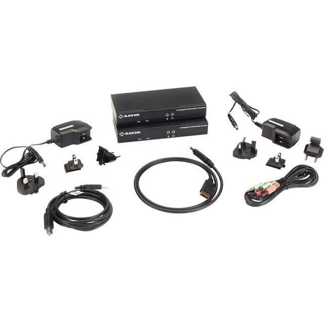 Black Box Kvm Extender Kit Over Fiber - 4k30 Single-head Displayport Usb 2.0 Hub Seria