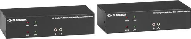 Black Box KVX Series KVXLCDP-200 KVM Extender over CATx - 4K Dual-Head DisplayPort USB 2.0 Serial Audio Local Video