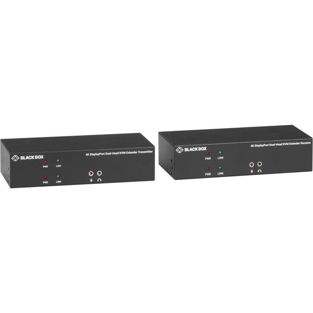 Black Box KVX Series KVXLCDPF-200 KVM Extender Over Fiber - 4K Dual-Head DisplayPort USB 2.0 Serial Audio Local Video